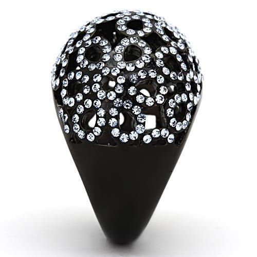 IP Black(Ion Plating) Stainless Steel Ring with Top Grade Crystal in Light Sapphire