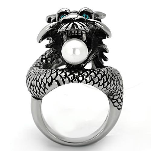 High polished (no plating) Stainless Steel Ring with Synthetic Pearl in White