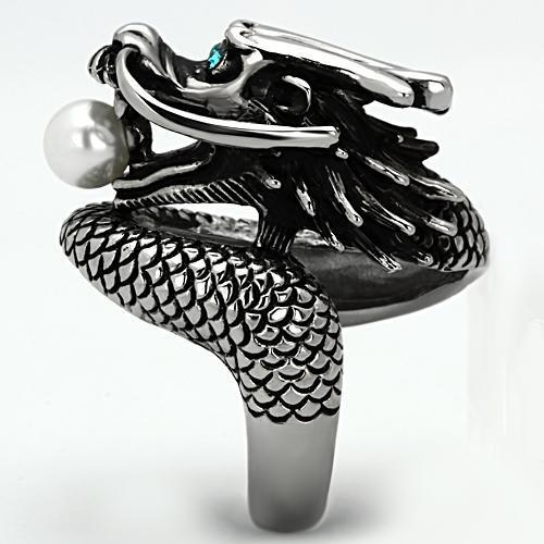 High polished (no plating) Stainless Steel Ring with Synthetic Pearl in White