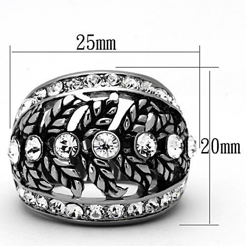 High polished (no plating) Stainless Steel Ring with Top Grade Crystal in Clear