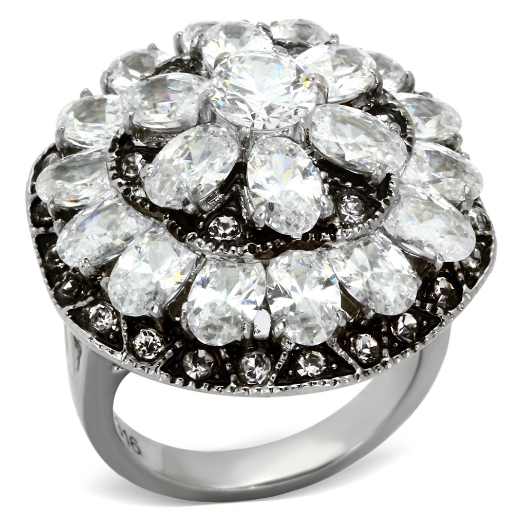 High polished (no plating) Stainless Steel Ring with AAA Grade CZ in Clear
