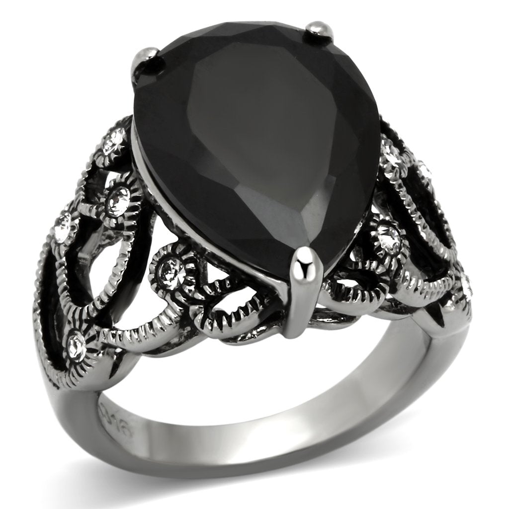 High polished (no plating) Stainless Steel Ring with AAA Grade CZ in Jet