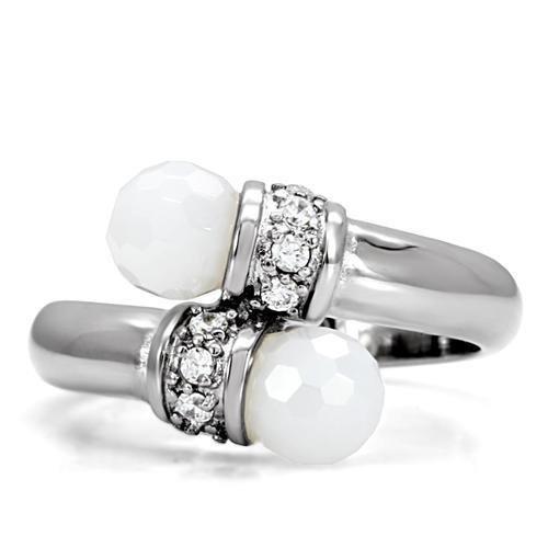 High polished (no plating) Stainless Steel Ring with Milky CZ in White
