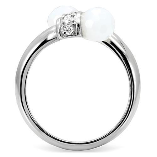 High polished (no plating) Stainless Steel Ring with Milky CZ in White