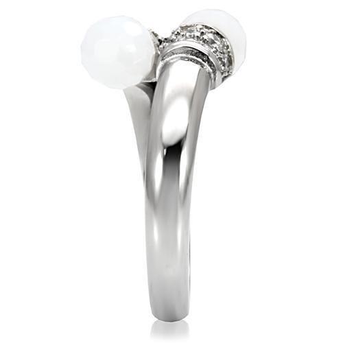High polished (no plating) Stainless Steel Ring with Milky CZ in White