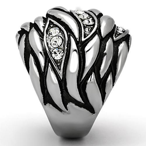 High polished (no plating) Stainless Steel Ring with Top Grade Crystal in Clear
