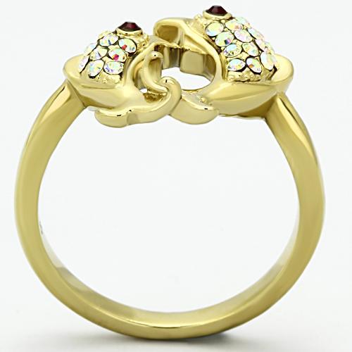 IP Gold(Ion Plating) Stainless Steel Ring with Top Grade Crystal in Multi Color