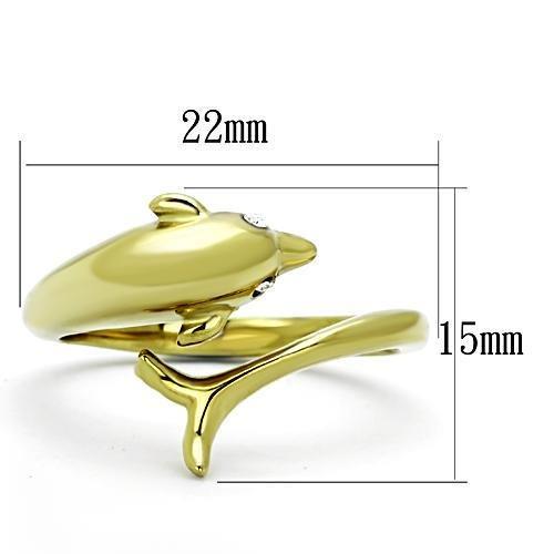 IP Gold(Ion Plating) Stainless Steel Ring with Top Grade Crystal in Clear