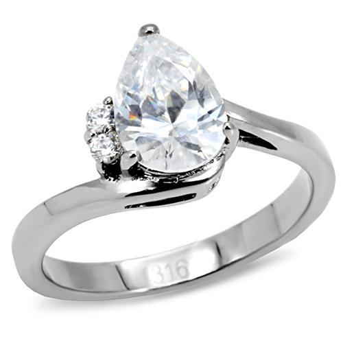 High polished (no plating) Stainless Steel Ring with AAA Grade CZ in Clear