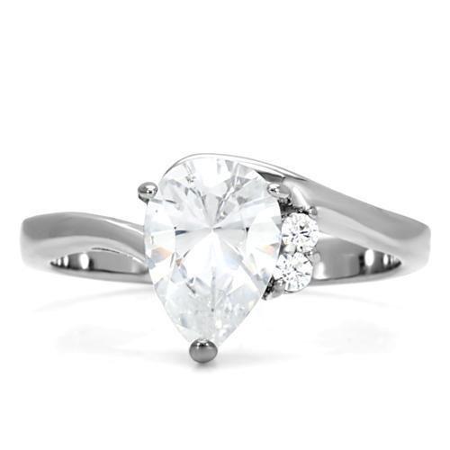 High polished (no plating) Stainless Steel Ring with AAA Grade CZ in Clear
