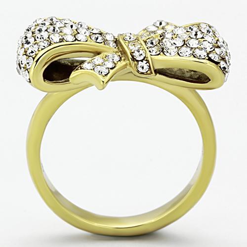IP Gold(Ion Plating) Stainless Steel Ring with Top Grade Crystal in Clear