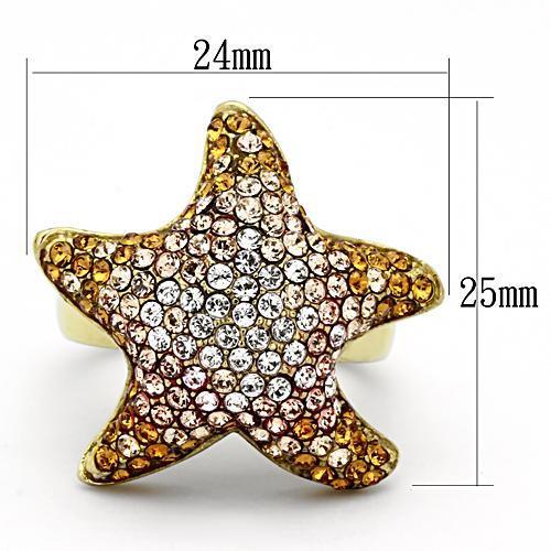 IP Gold(Ion Plating) Stainless Steel Ring with Top Grade Crystal in Multi Color