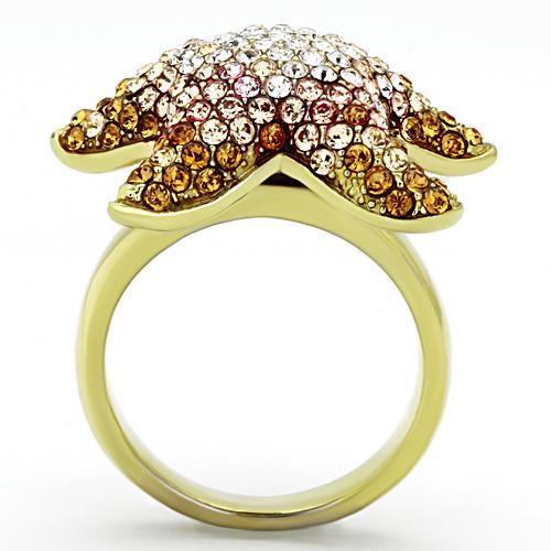 IP Gold(Ion Plating) Stainless Steel Ring with Top Grade Crystal in Multi Color