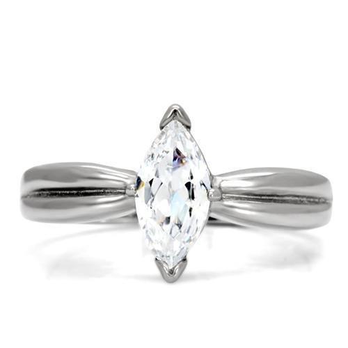 High polished (no plating) Stainless Steel Ring with AAA Grade CZ in Clear