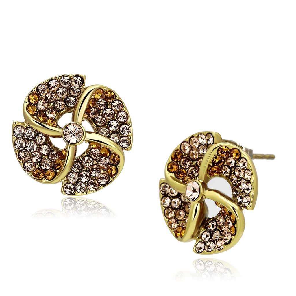 IP Gold(Ion Plating) Stainless Steel Earrings with Top Grade Crystal in Multi Color