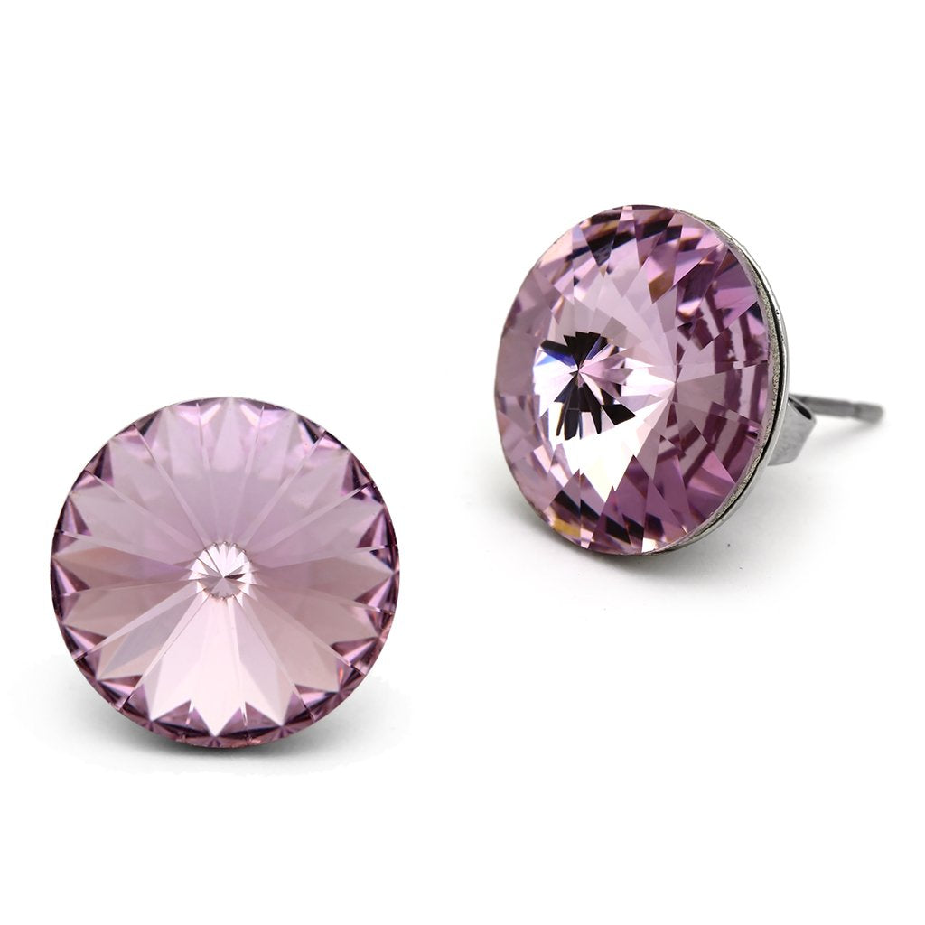 High polished (no plating) Stainless Steel Earrings with Top Grade Crystal in Light Amethyst