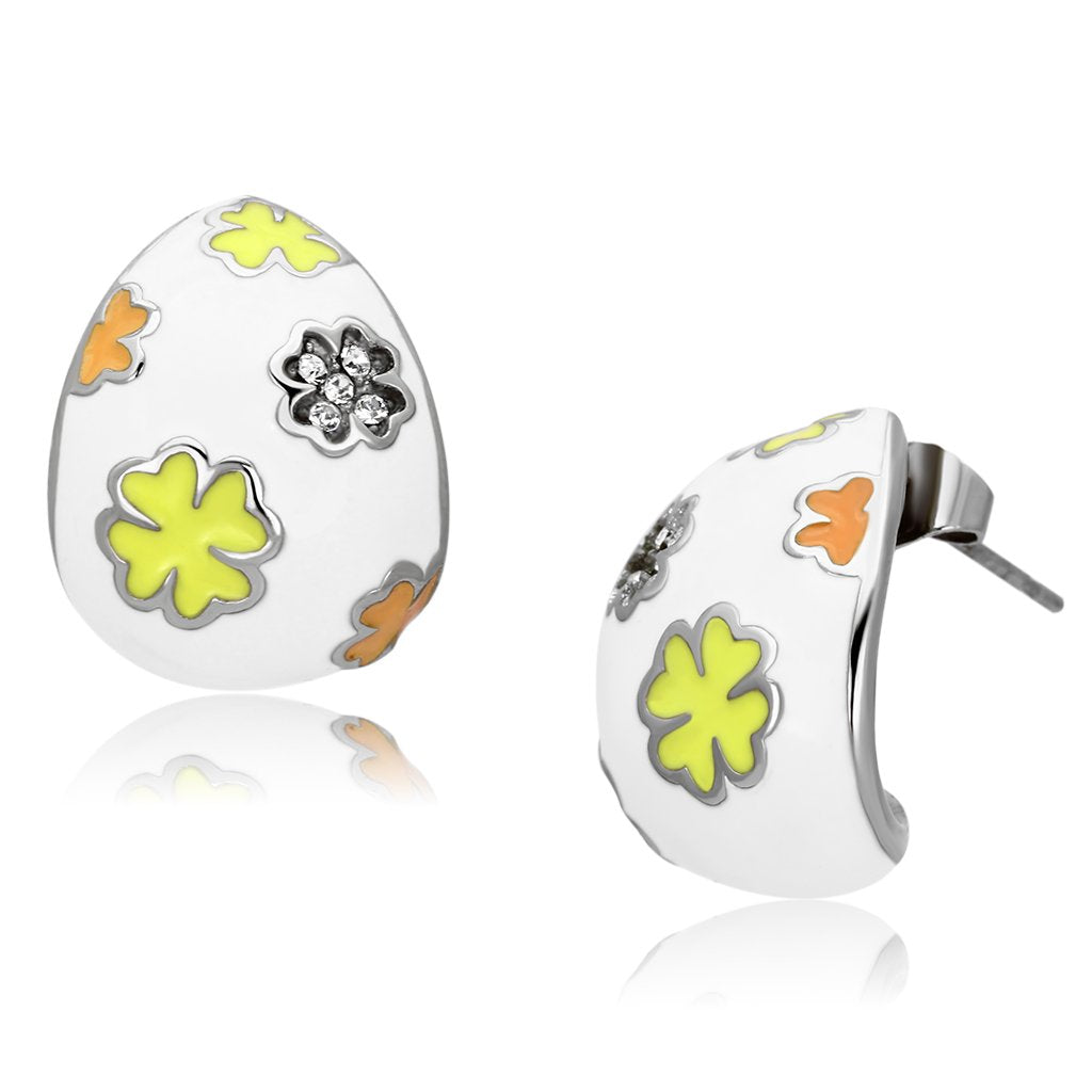 High polished (no plating) Stainless Steel Earrings with Top Grade Crystal in Clear