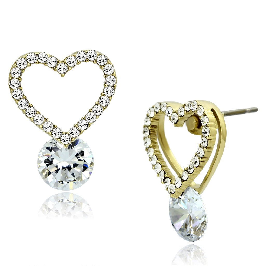 IP Gold(Ion Plating) Stainless Steel Earrings with AAA Grade CZ in Clear
