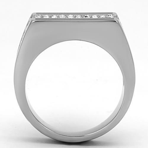 High polished (no plating) Stainless Steel Ring with Top Grade Crystal in Clear