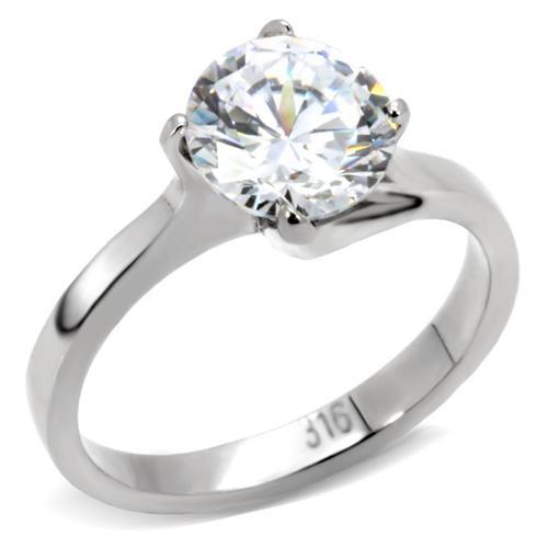 High polished (no plating) Stainless Steel Ring with AAA Grade CZ in Clear