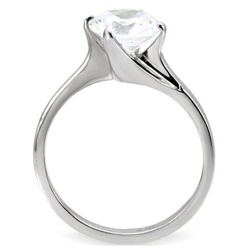 High polished (no plating) Stainless Steel Ring with AAA Grade CZ in Clear