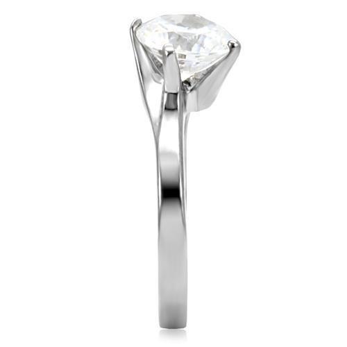 High polished (no plating) Stainless Steel Ring with AAA Grade CZ in Clear