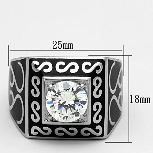 High polished (no plating) Stainless Steel Ring with AAA Grade CZ in Clear