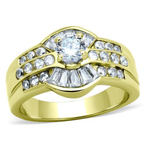 IP Gold(Ion Plating) Stainless Steel Ring with AAA Grade CZ in Clear