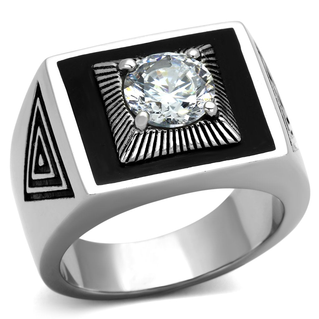 High polished (no plating) Stainless Steel Ring with AAA Grade CZ in Clear