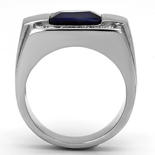 High polished (no plating) Stainless Steel Ring with Synthetic Synthetic Glass in Montana