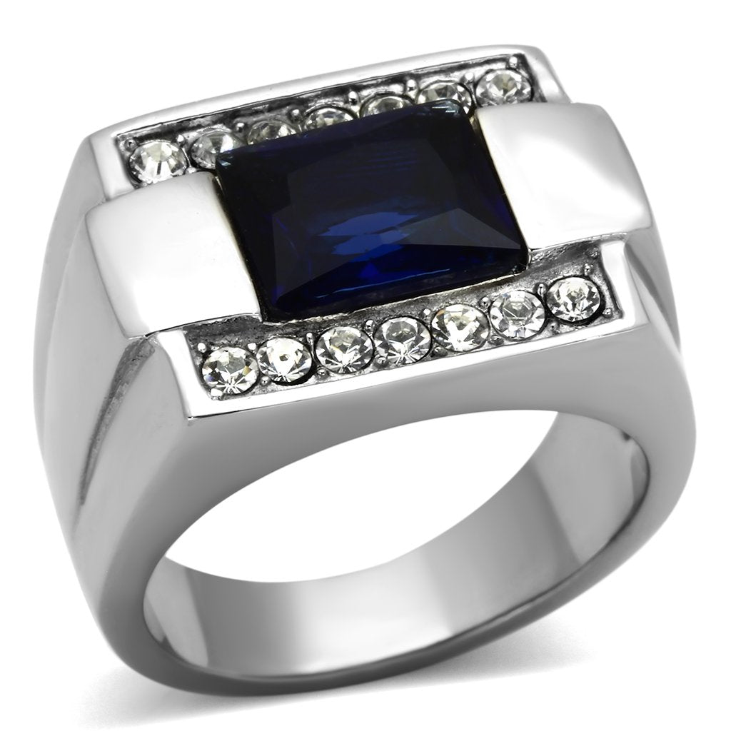 High polished (no plating) Stainless Steel Ring with Synthetic Synthetic Glass in Montana