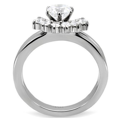 High polished (no plating) Stainless Steel Ring with AAA Grade CZ in Clear