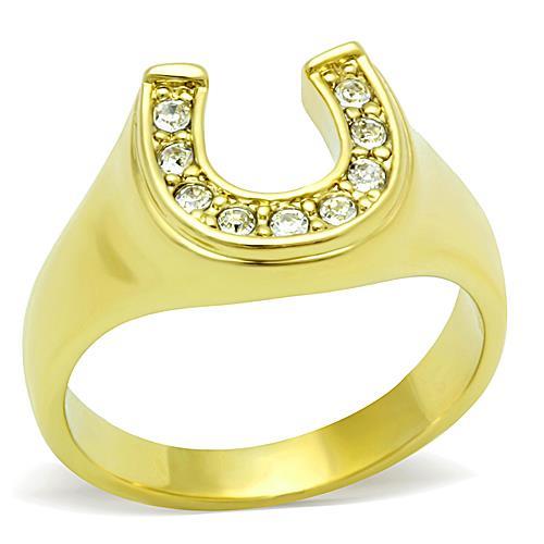 IP Gold(Ion Plating) Stainless Steel Ring with Top Grade Crystal in Clear