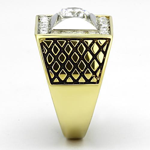 Two-Tone IP Gold (Ion Plating) Stainless Steel Ring with AAA Grade CZ in Clear