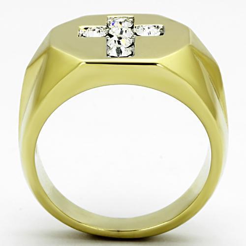 Two-Tone IP Gold (Ion Plating) Stainless Steel Ring with Top Grade Crystal in Clear