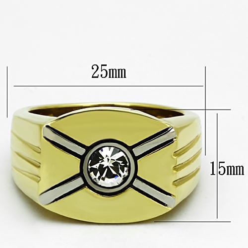 Two-Tone IP Gold (Ion Plating) Stainless Steel Ring with Top Grade Crystal in Clear