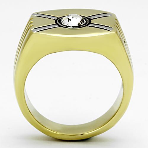 Two-Tone IP Gold (Ion Plating) Stainless Steel Ring with Top Grade Crystal in Clear