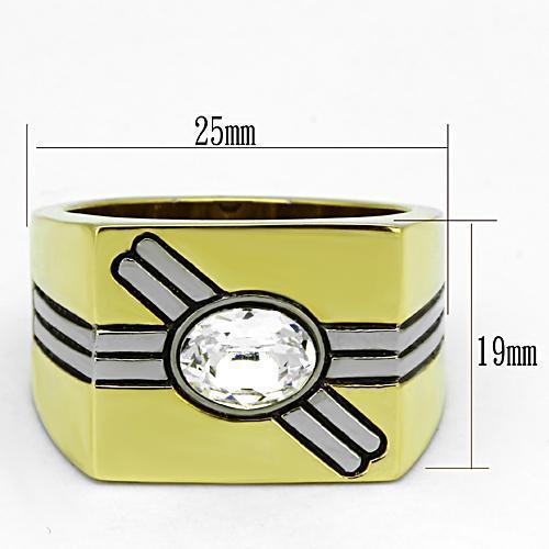 Two-Tone IP Gold (Ion Plating) Stainless Steel Ring with Top Grade Crystal in Clear