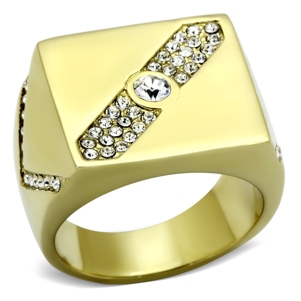 IP Gold(Ion Plating) Stainless Steel Ring with Top Grade Crystal in Clear
