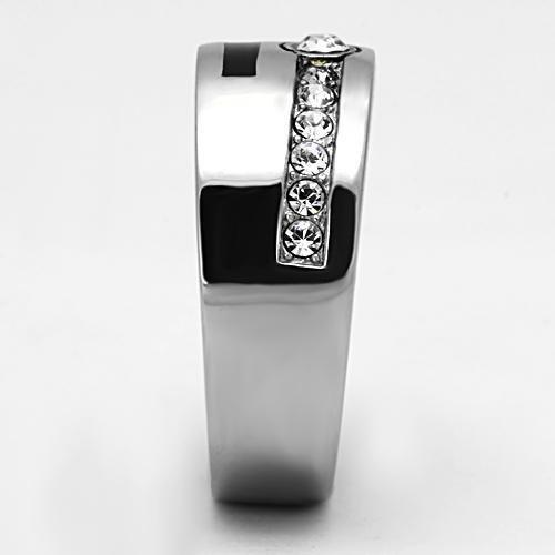 High polished (no plating) Stainless Steel Ring with Top Grade Crystal in Clear