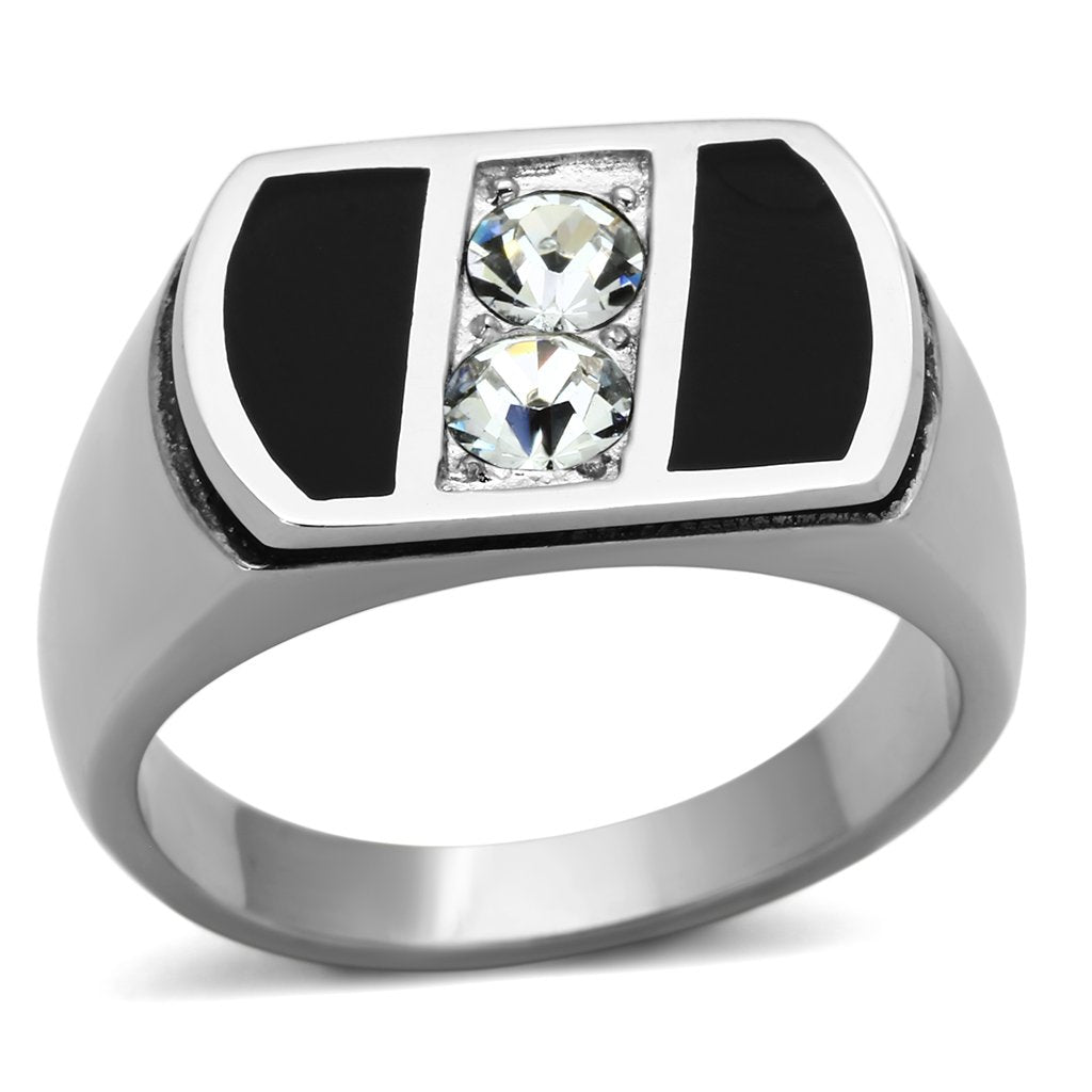 High polished (no plating) Stainless Steel Ring with Top Grade Crystal in Clear