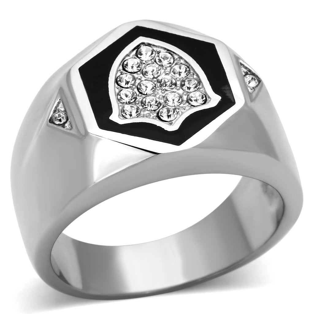 High polished (no plating) Stainless Steel Ring with Top Grade Crystal in Clear