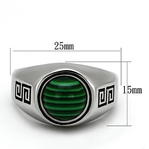 High polished (no plating) Stainless Steel Ring with Synthetic MALACHITE in Emerald