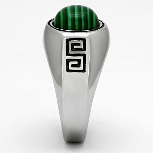 High polished (no plating) Stainless Steel Ring with Synthetic MALACHITE in Emerald