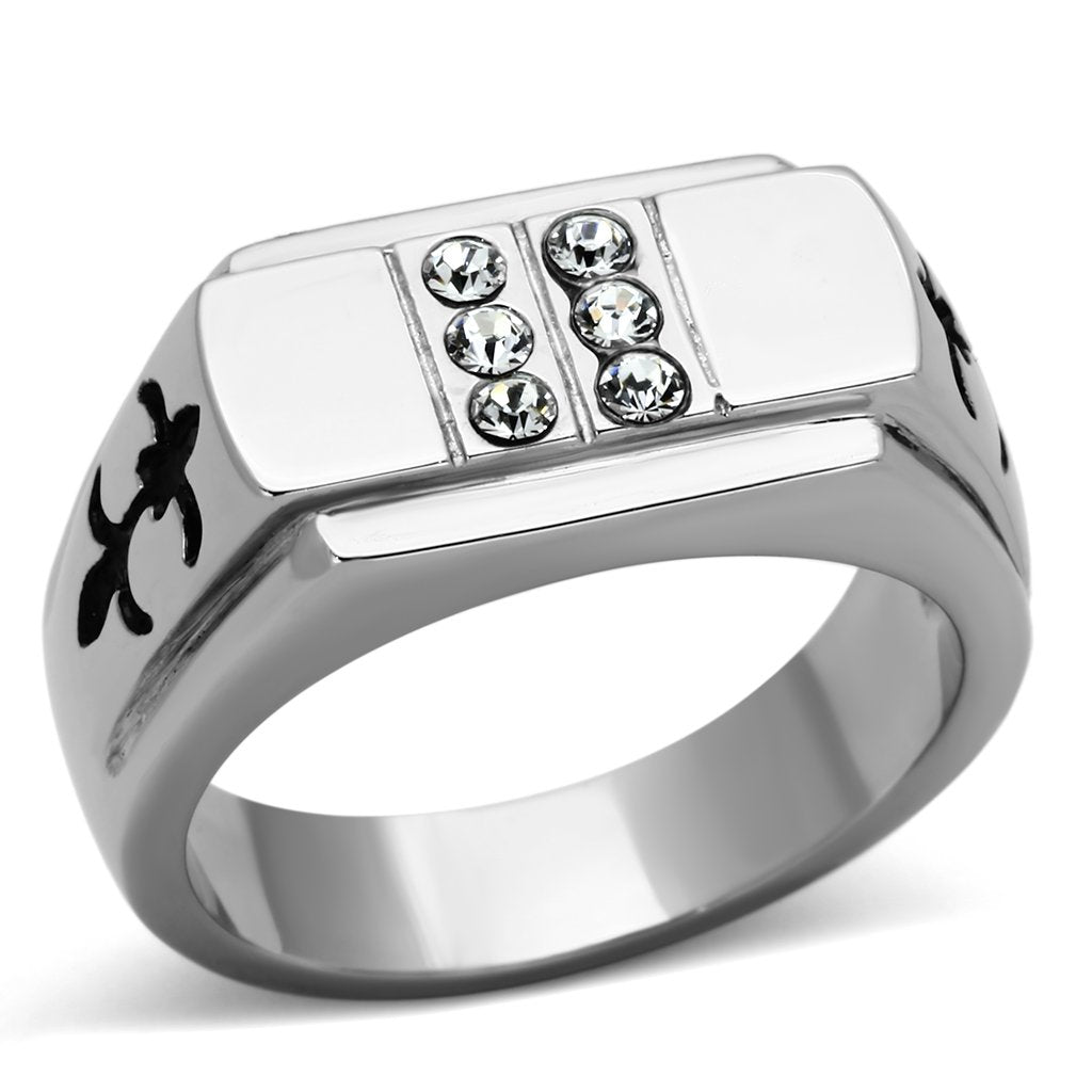 High polished (no plating) Stainless Steel Ring with Top Grade Crystal in Clear
