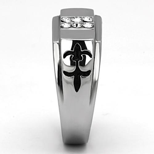 High polished (no plating) Stainless Steel Ring with Top Grade Crystal in Clear