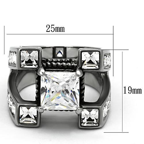 High polished (no plating) Stainless Steel Ring with AAA Grade CZ in Clear