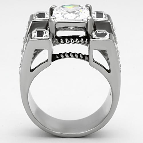 High polished (no plating) Stainless Steel Ring with AAA Grade CZ in Clear