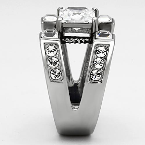 High polished (no plating) Stainless Steel Ring with AAA Grade CZ in Clear