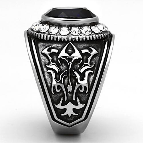 High polished (no plating) Stainless Steel Ring with Synthetic Synthetic Glass in Montana